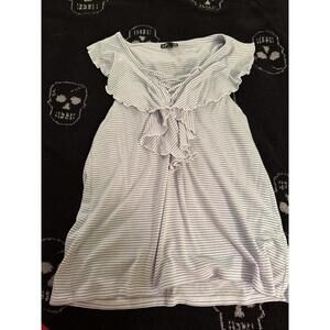 Express Womens Tank Top Small Blue White Striped Ruffle Lace Up Fairy Coquette